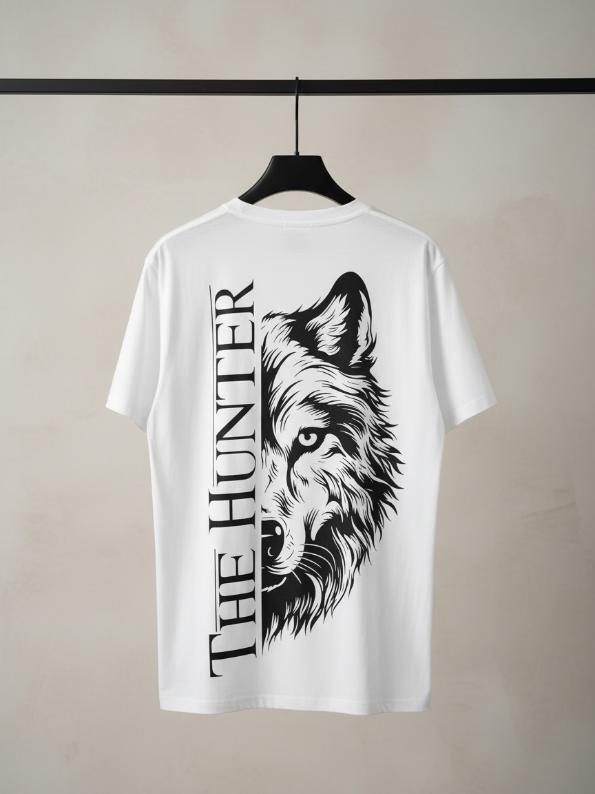 DUGS The Hunter Oversized Tee White Back Wolf Graphic